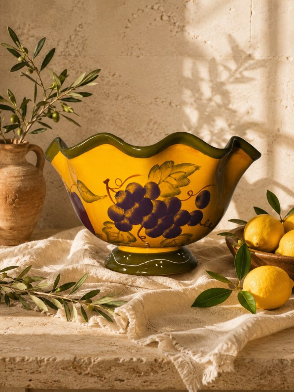 Casa Vero Hand Painted Tuscan Fruit Ceramic Centerpiece Bowl / Planter